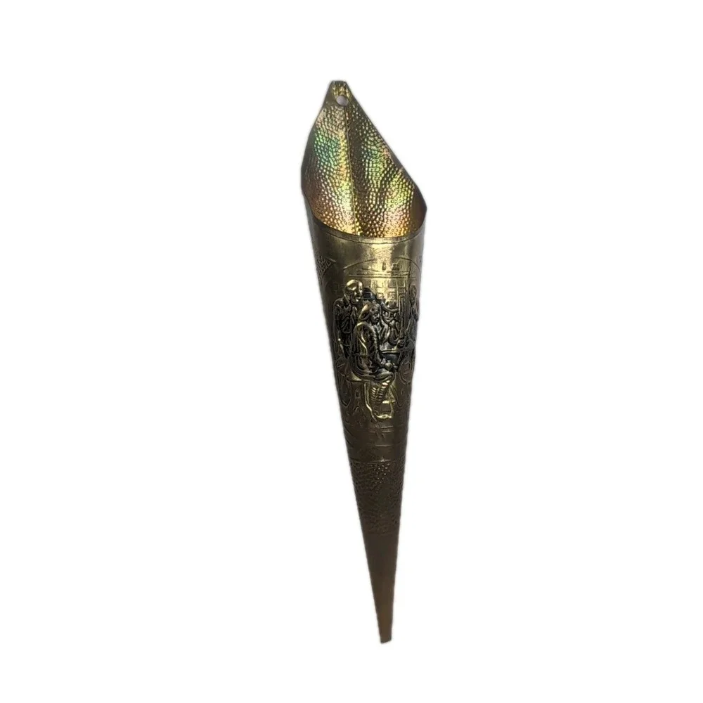 Brass Repousse Wall Vase Match Holder/Fireplace Mount 11